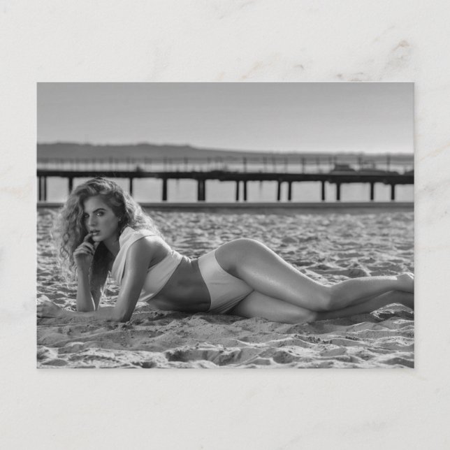 CHAUD ! Bikini d'été B&W carte postale photo (Devant)