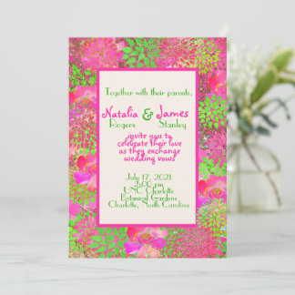 Chaud Pink Lime Green Floral Dahlia Invitation