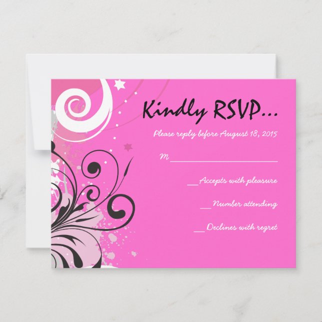 CHAUD PINK SWIRLS & STARS Bat mitzvah Carte de rép (Devant)