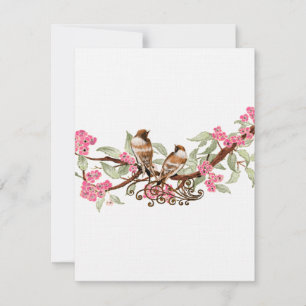 Chaud rose et gris Vintage Oiseaux Mariage RSVP
