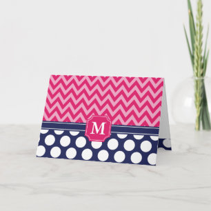Chaud rose et Navy Chevron Zigzag Pois Monogramme