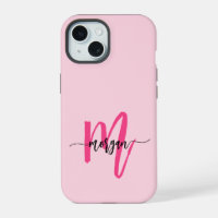 Chaud rose moderne Script Girl Monogramme Nom