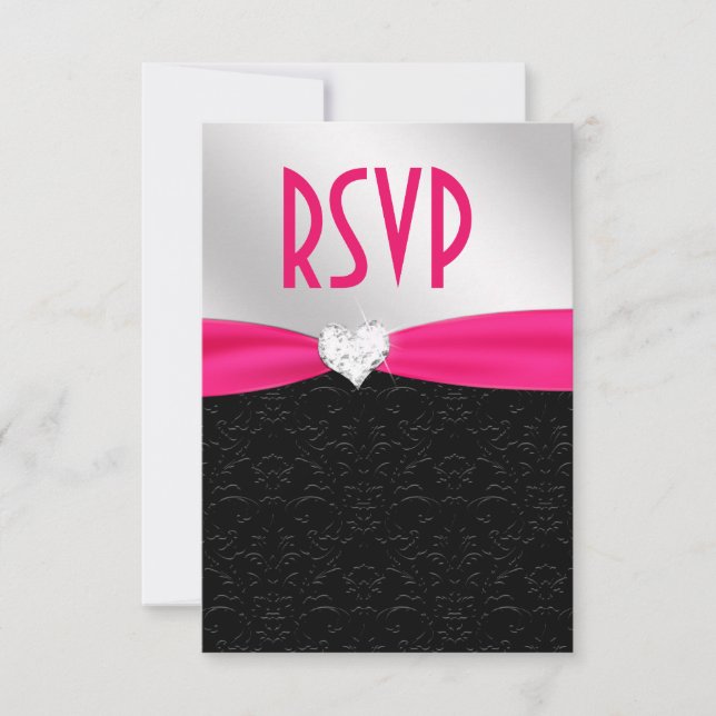 Chaud rose noir Floral Damask Diamond Heart RSVP (Devant)