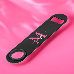 Chaud rose noir moderne Script Girl Monogramme Nom