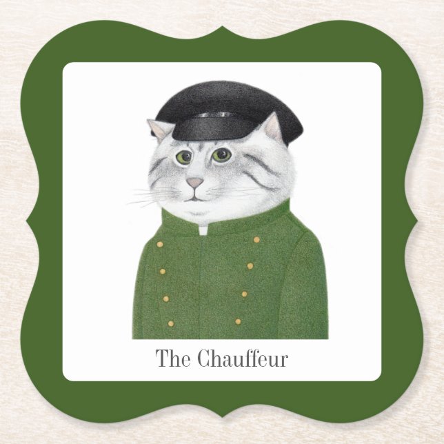 CHAUFFEUR CAT Bracket Paper Coasters + Text (Front)