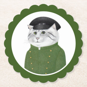 CHAUFFEUR CAT Scalloped Round Paper Coasters