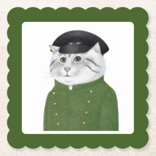 CHAUFFEUR CAT Scalloped Square Paper Coasters 