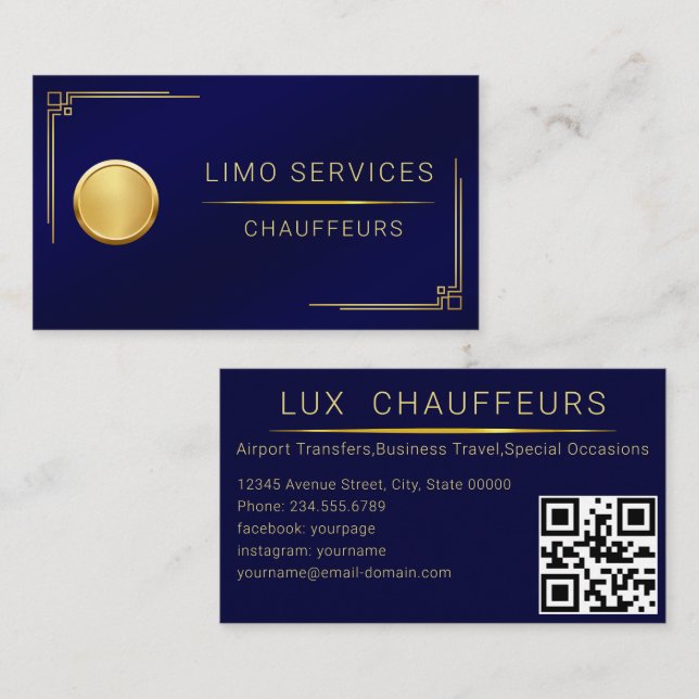 Chauffeur conducteur Royal Gold Carte de visite fr (Devant / Derrière)