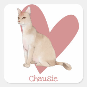 Chausie Cat Watercolor Kitty Pink Heart Square Sticker