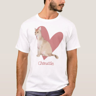 Chausie Cat Watercolor Kitty Pink Heart T-Shirt