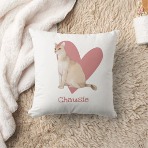 Chausie Cat Watercolor Kitty Pink Heart Throw Pillow