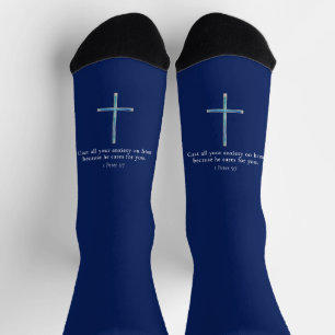 Chaussette 1 Pierre 5:7 Croix minimaliste