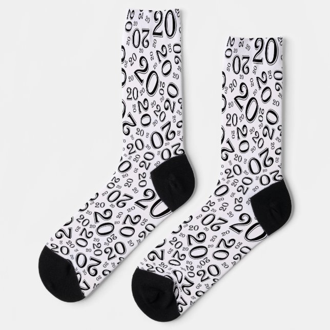 Chaussette 20e anniversaire Noir/Blanc Random Numéro Motif (Gauche)