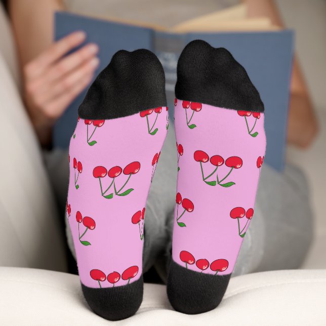 Chaussette 2 Cherries pattern pink (Fond)