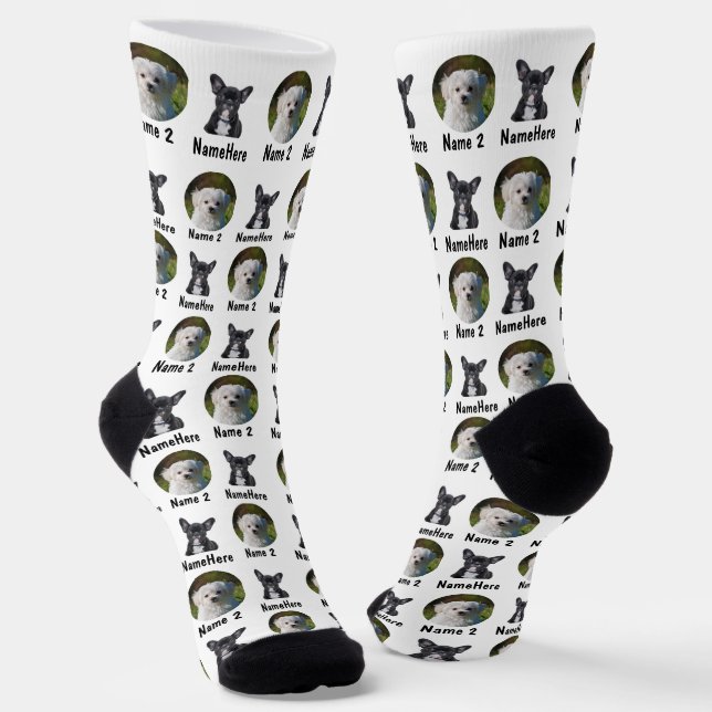 Chaussette 2 Chiens 2 Noms Chaussettes Photo Chien Personnali (Angulaire)