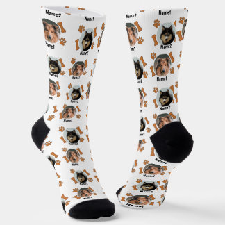 Chaussette 2 Chiens Photos 2 Noms + Bones & Empreintes de pat