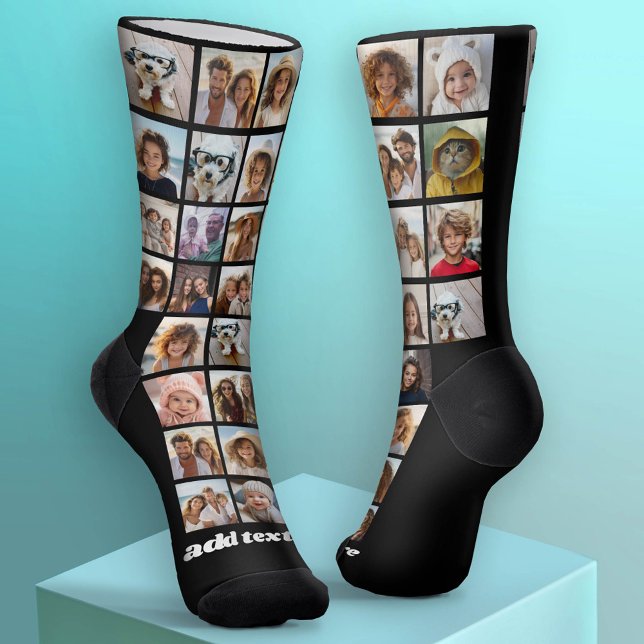 Chaussette 32 Photos - grille photo partout avec une ligne de (Custom Socks - Add Your Photo Collage)