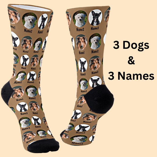 Chaussette 3 Chiens, 3 Noms, Photo Chien - Brown personnalisé (Créateur téléchargé)
