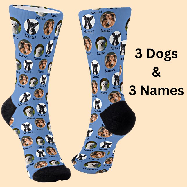 Chaussette 3 Chiens et 3 Noms Photos personnalisées de Animau (Créateur téléchargé)