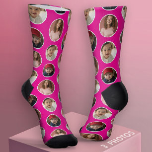 Chaussette 3 Photo Bordure Cercle - Rose Blanc