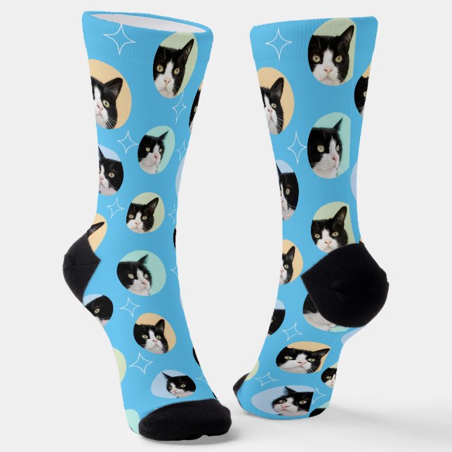 Chaussette 4 Photo Collage Template Make Your Own Light Blue (Angulaire)