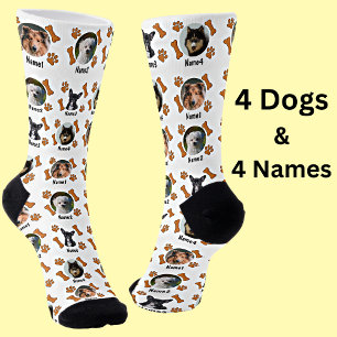 Chaussette 4 Photos de Chien & 4 Noms + Bones & Empreintes de