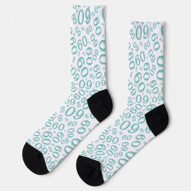 Chaussette 60e anniversaire Turquoise Motif de numéro aléatoi (Gauche)