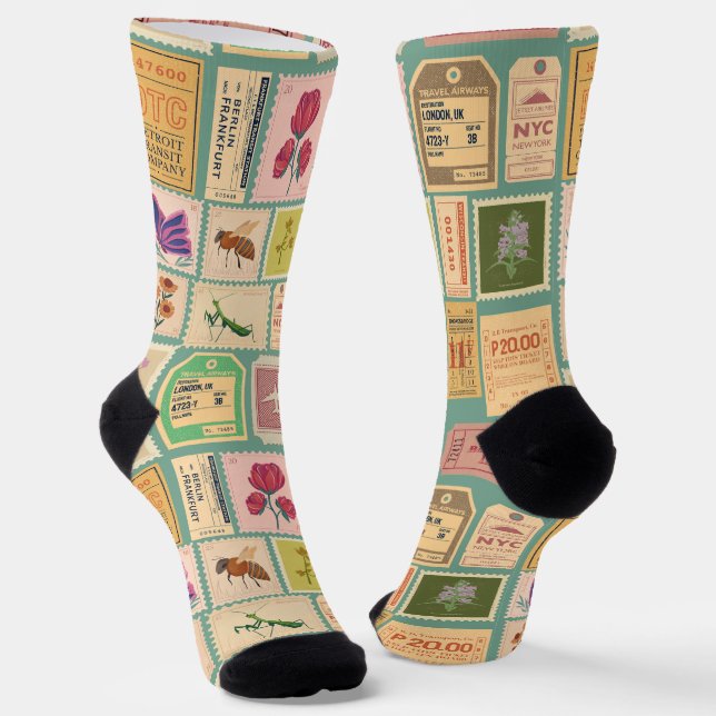 Chaussette 60s Timbres et billets modernes du milieu du siècl (Angulaire)