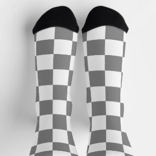 Chaussette à damiers carré gris blanc rétro