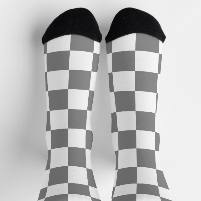 Chaussette à damiers carré gris blanc rétro (Haut)