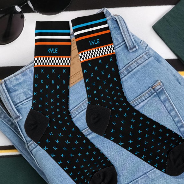 Chaussette à damiers Drapeau Personnalisé Nom du monogramme O (Créateur téléchargé)