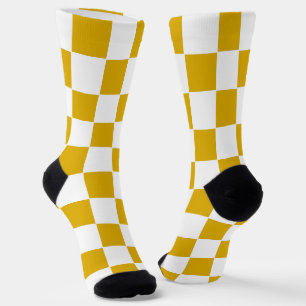 Chaussette à damiers moutarde jaune et blanc