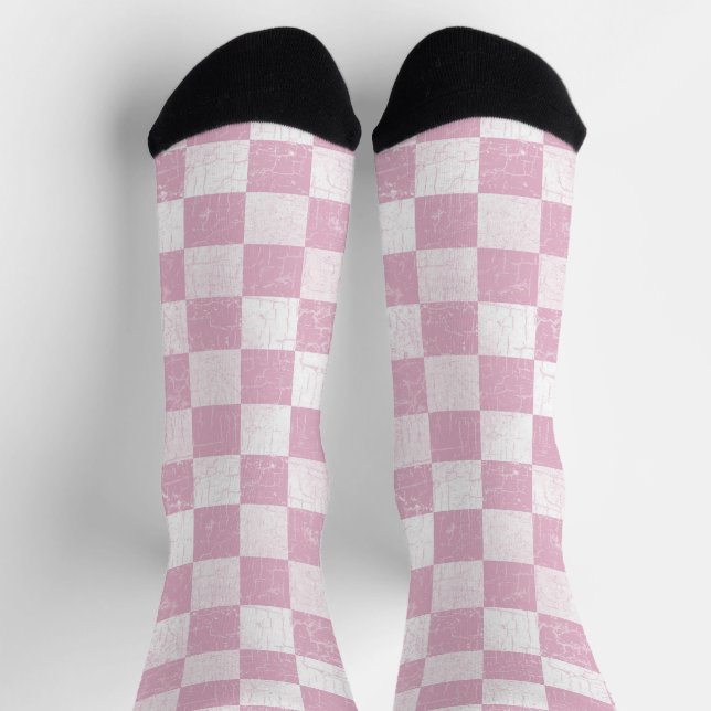 Chaussette À damiers rose et blanc rustique (Haut)