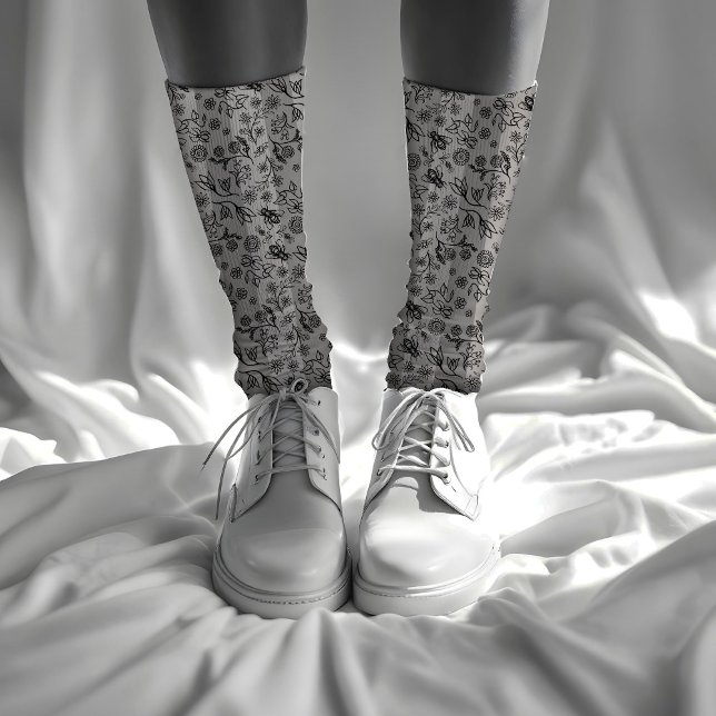 Chaussette Abeilles de miel et fleurs Gris à motif floral ray (Créateur téléchargé)