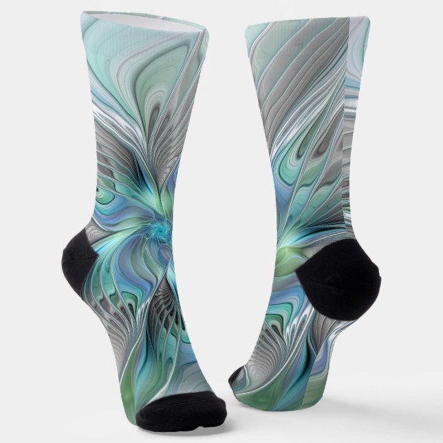 Chaussette Abstrait Bleu Vert Papillon Imaginaire Fractal Art (Angulaire)
