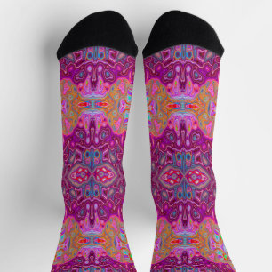 Chaussette Abstrait Magenta Pink, Bleu et Rouge Motif Super
