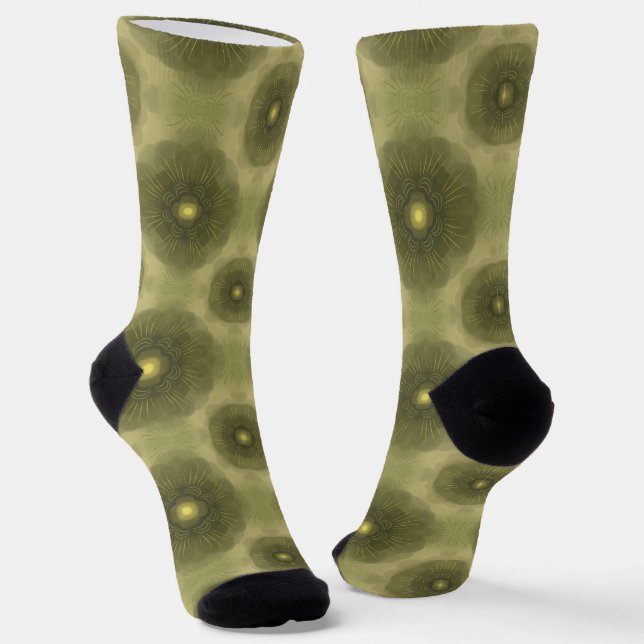 Chaussette Abstrait Olive Green Flower Motif sans couture (Angulaire)