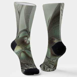 Chaussette Abstrait Olive Sage Green Grey Fractal Art Imagina