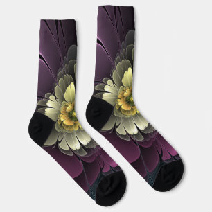 Chaussette Abstrait Purpur moderne Khaki Gris Fleur fractale