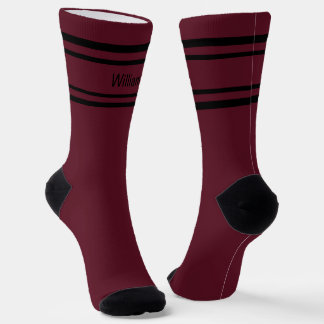 Chaussette Add Name Black Stripes on Dark Red Socks