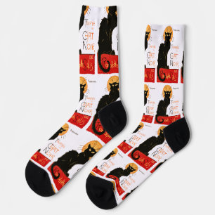 Chaussette Affiche Classique Chat Noir de Steinlen en Noir