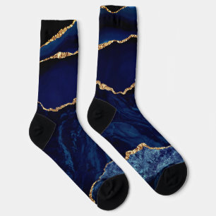 Chaussette Agate Marine Blue Gold Marble Chaussettes en pierr