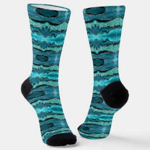 Chaussette Agate Turquoise Blue Gold Parties scintillant Turq