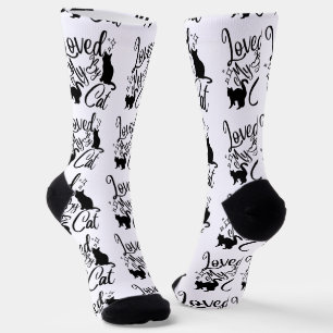 Chaussette Aimé par mon chat à motifs blancs