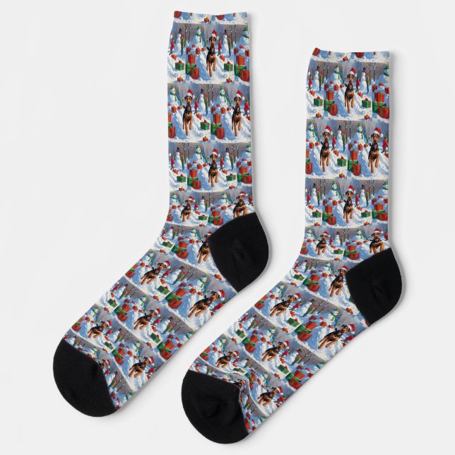 Chaussette Airedale Noël Festive Scène de neige (Gauche)