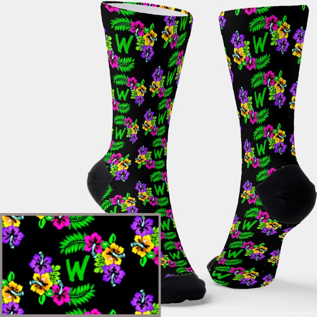 Chaussette Ajouter Initial, Hibiscus Tropical Flowers sur noi (Créateur téléchargé)