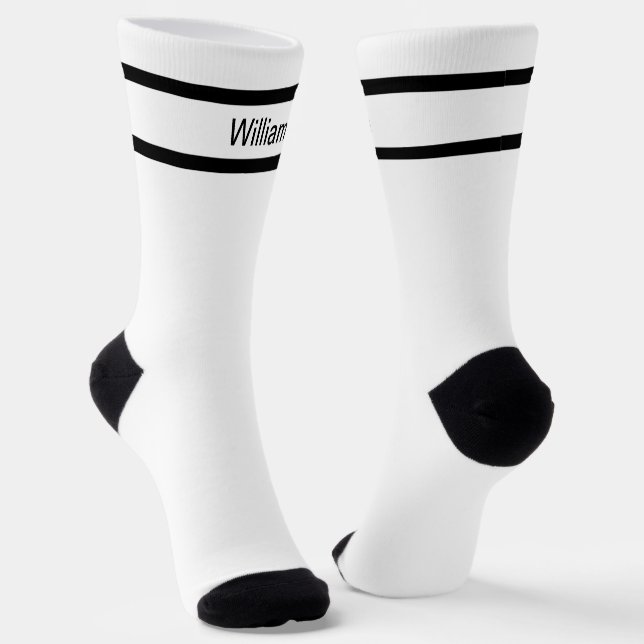 Chaussette Ajouter un nom Bandes noires sur Chaussettes blanc (Angulaire)