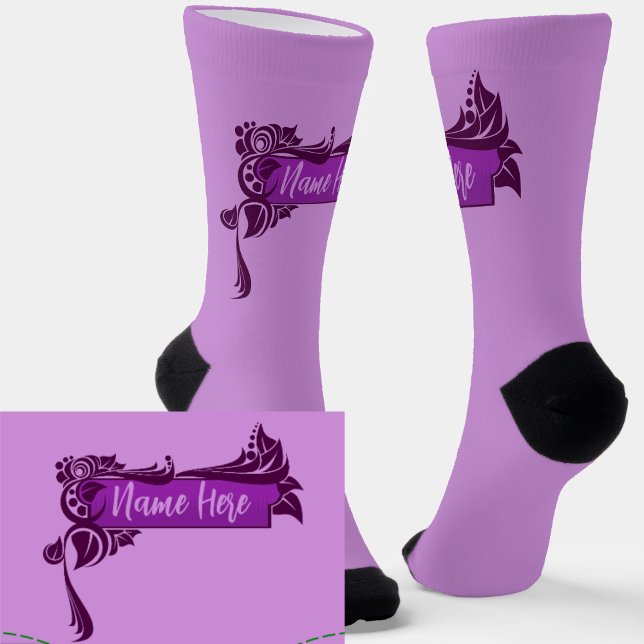 Chaussette Ajouter un nom, bordure en torse violet foncé sur  (Créateur téléchargé)