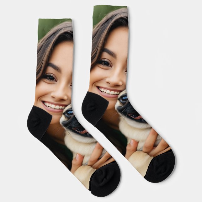Chaussette Ajouter une photo de Pug Personnaliser Personnalis (Droite)