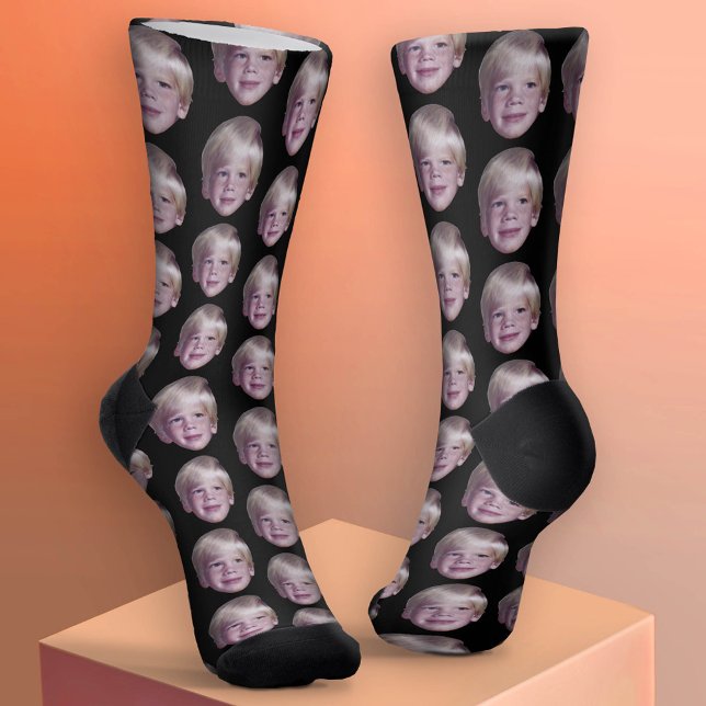 Chaussette Ajouter votre Motif photo à tête flottante - Noir (Custom Face Socks - Add Your Photo)